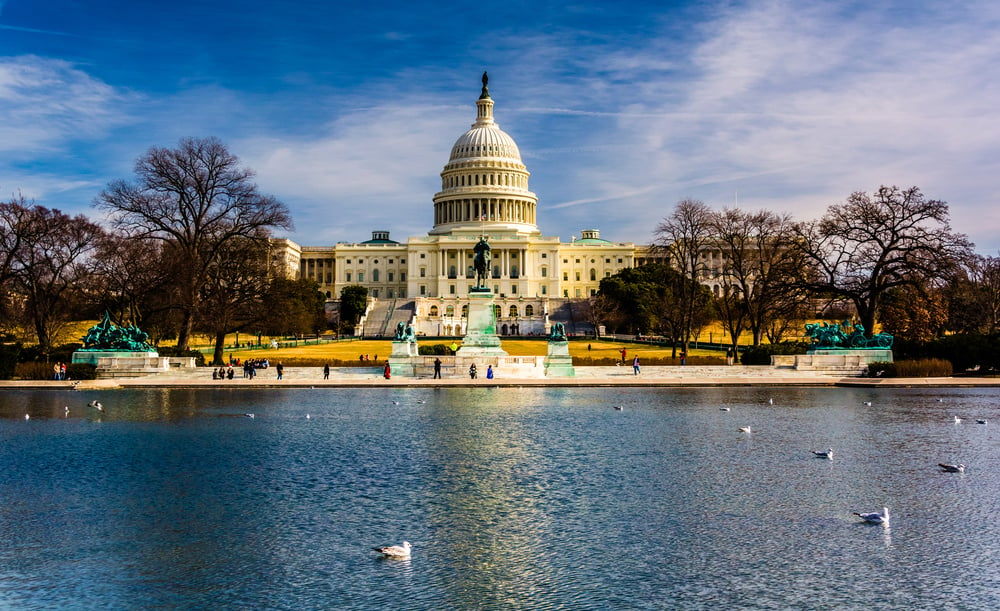 The United States Capitol and reflecting pool in Washington, DC.